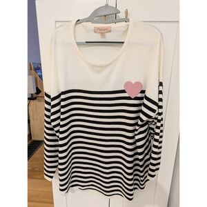 Philosophy Black and White Striped Top with Pink Heart